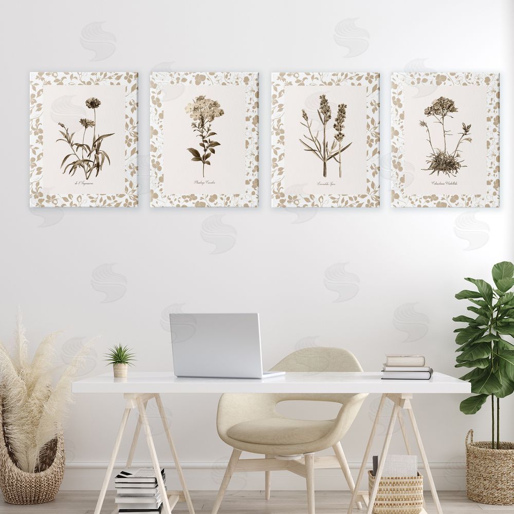 Kelly Donovan Neutral Imperial Flower Studies Canvas Wall Art Print in Room