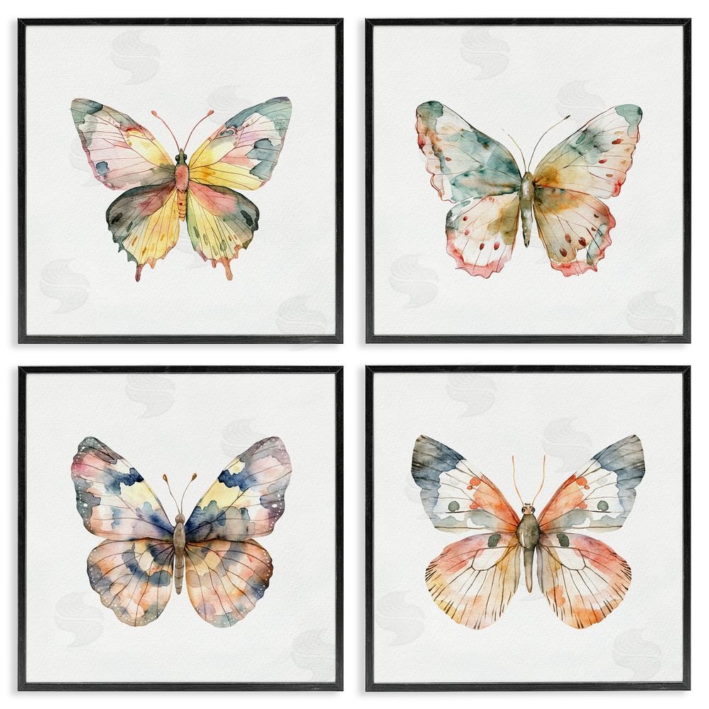 Kim Allen Watercolor Butterfly Forms Black Framed Giclee Wall Art Print