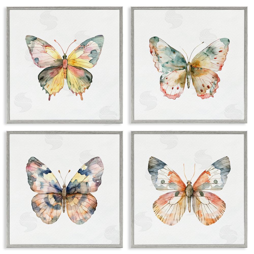 Kim Allen Watercolor Butterfly Forms Gray Framed Giclee Wall Art Print