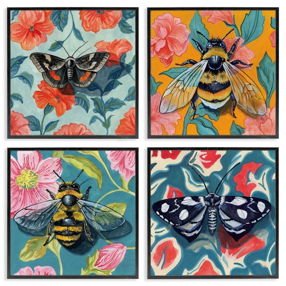 Kate Jarvik Birch Insects on Flower Patterns Black Framed Giclee Wall Art Print