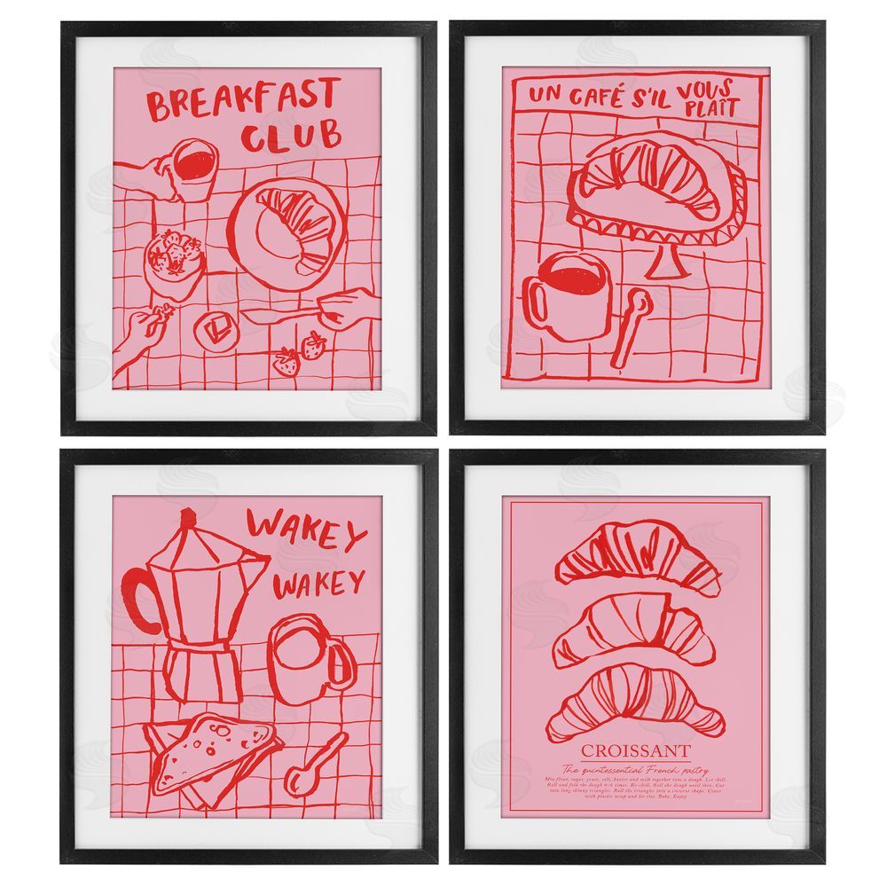 Jenaya Jackson Pink & Red Breakfast Doodles Black Framed Print Under Glass Wall Art