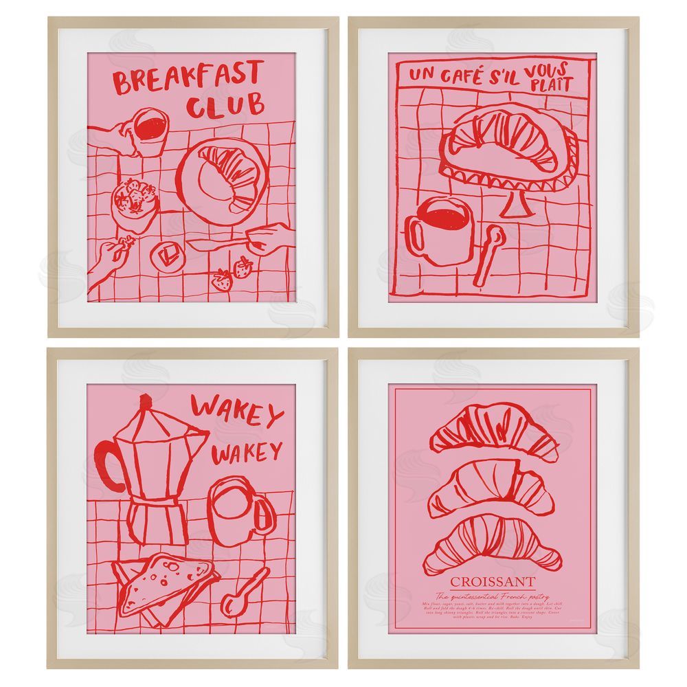 Jenaya Jackson Pink & Red Breakfast Doodles Birch Framed Print Under Glass Wall Art