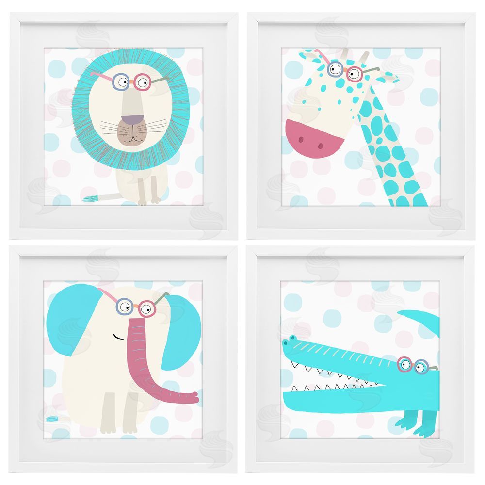 Carla Daly Electric Blue Wild Animals White Framed Print Under Glass with Mat Wall Art