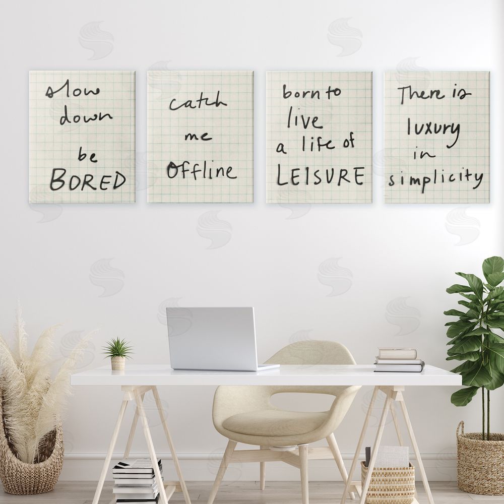 Victoria Barnes Bored Scrawl Sayings Stretched Canvas Wall Art in Room