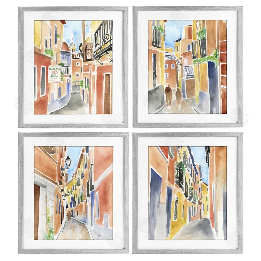 June Erica Vess Madrid Buildings & Architecture Gray Framed Print Under Glass with Mat Wall Art