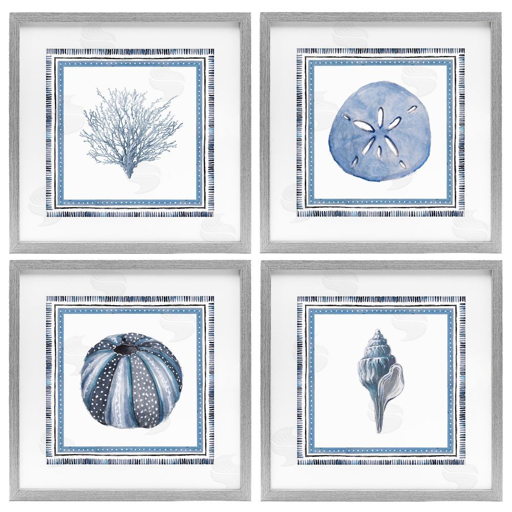Sundance Graphics Coastal Teal Bordered Coral Gray Framed Print Under Glass Wall Art