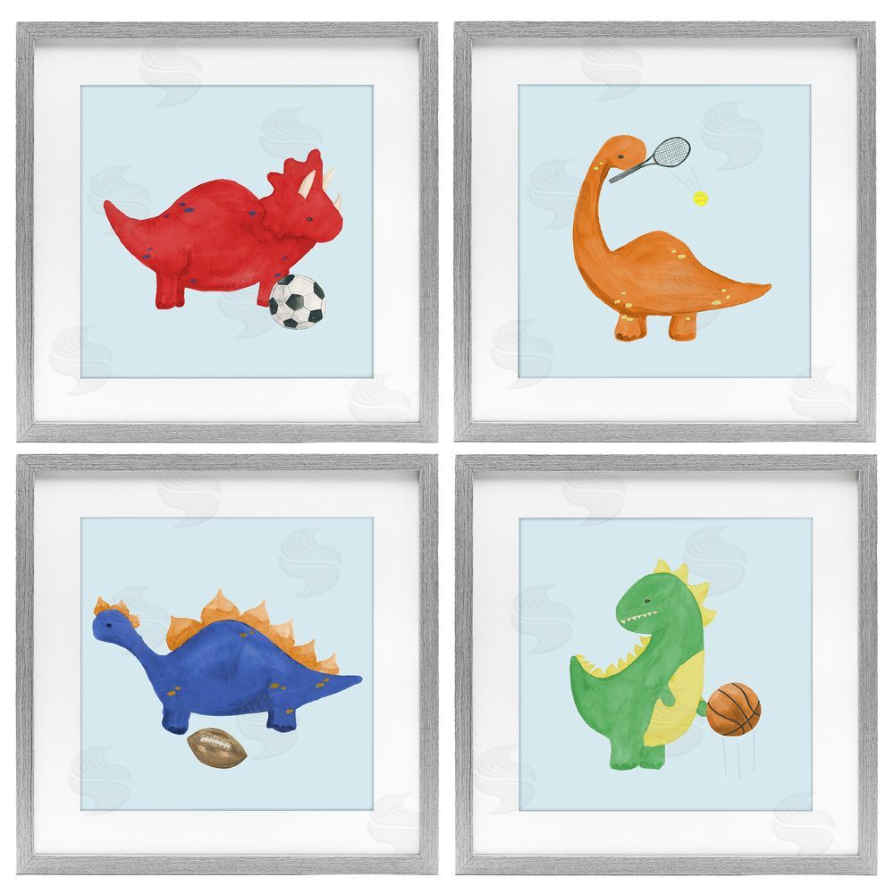 Sundance Graphics Cute Animals Playing Sports Gray Framed Print Under Glass Wall Art
