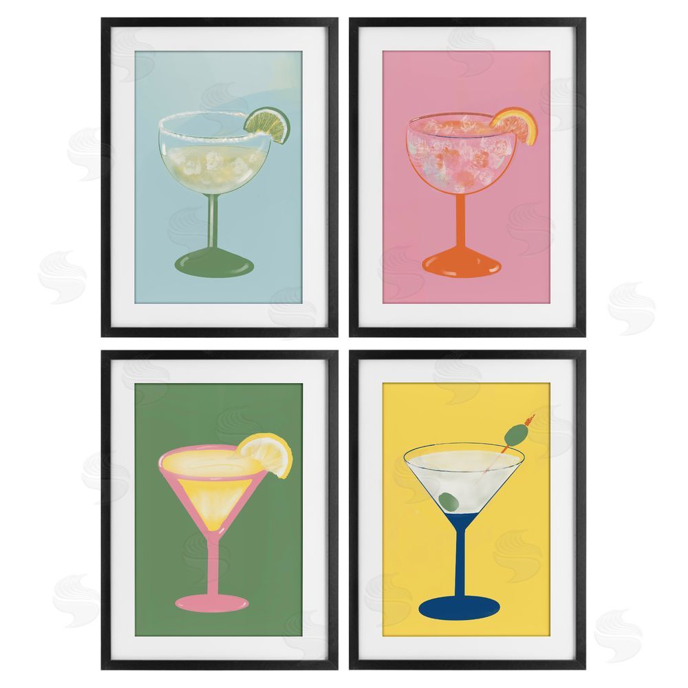 Sundance Graphics Stylish & Fun Cocktails Black Framed Print Under Glass Wall Art
