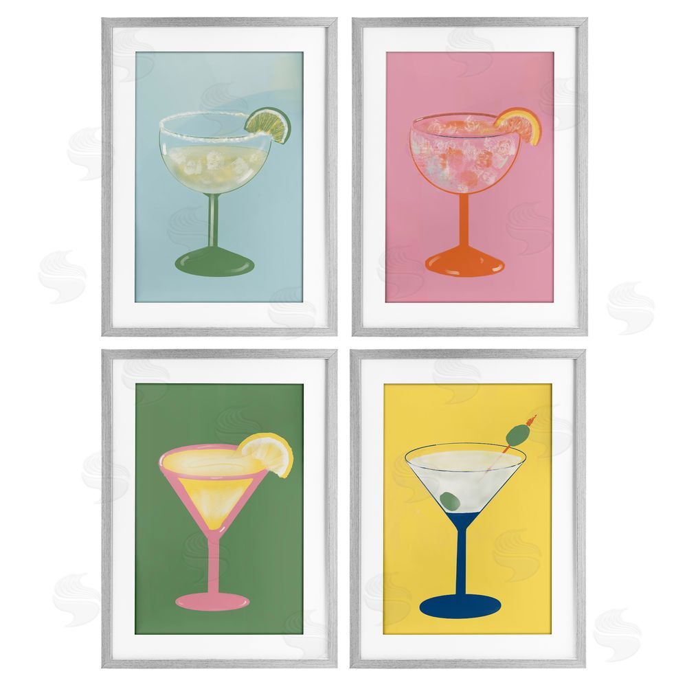 Sundance Graphics Stylish & Fun Cocktails Gray Framed Print Under Glass Wall Art