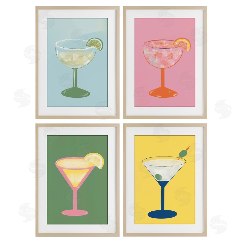 Sundance Graphics Stylish & Fun Cocktails Birch Framed Print Under Glass Wall Art