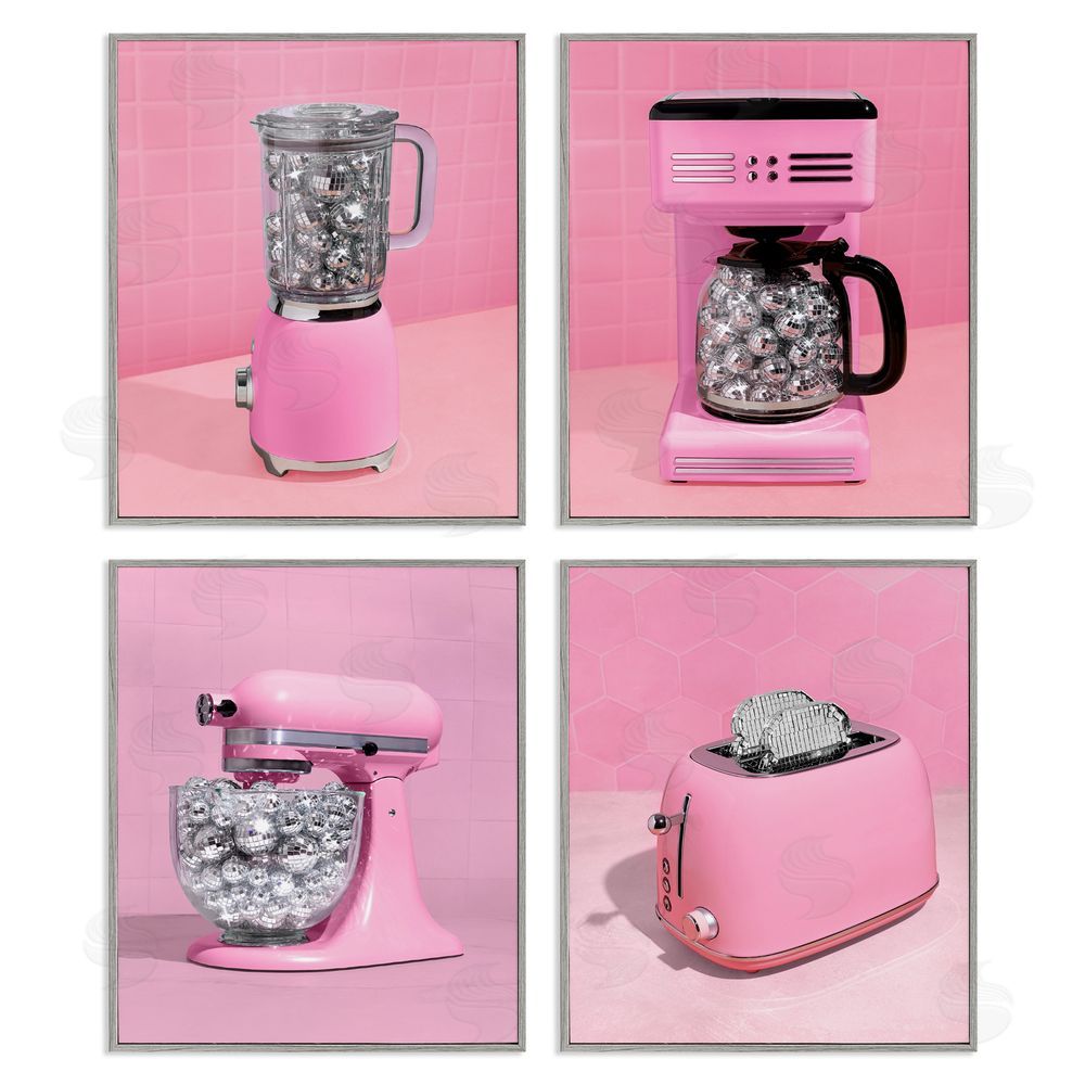 LISH Creative Disco Drink Blender over Pink Gray Framed Giclee Wall Art Print