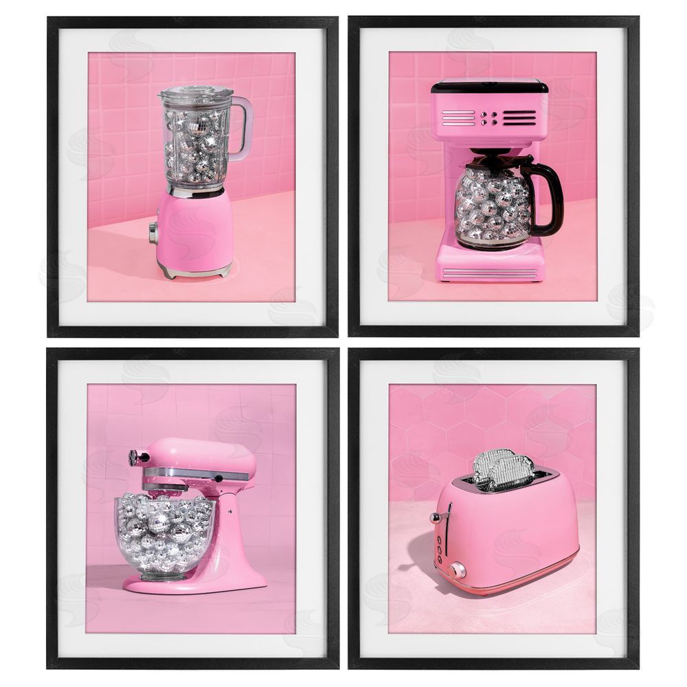 LISH Creative Disco Drink Blender over Pink Black Framed Print Under Glass Wall Art