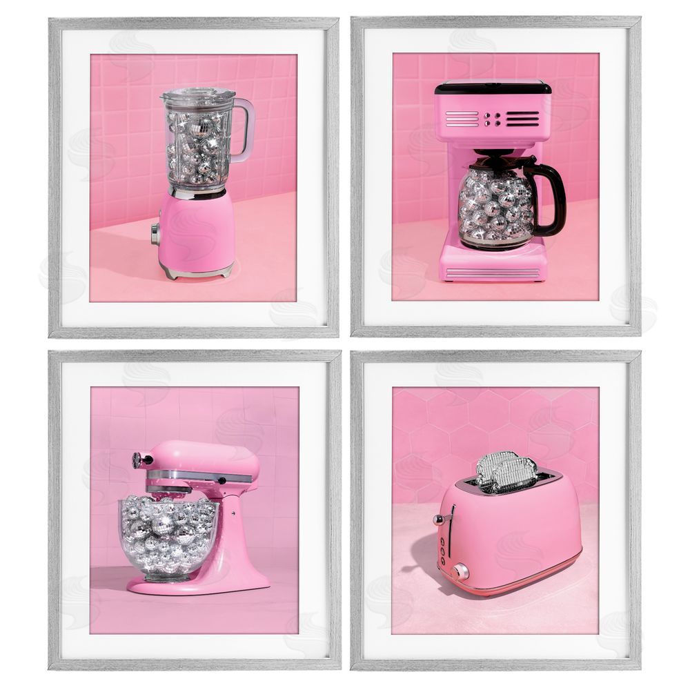 LISH Creative Disco Drink Blender over Pink Gray Framed Print Under Glass Wall Art