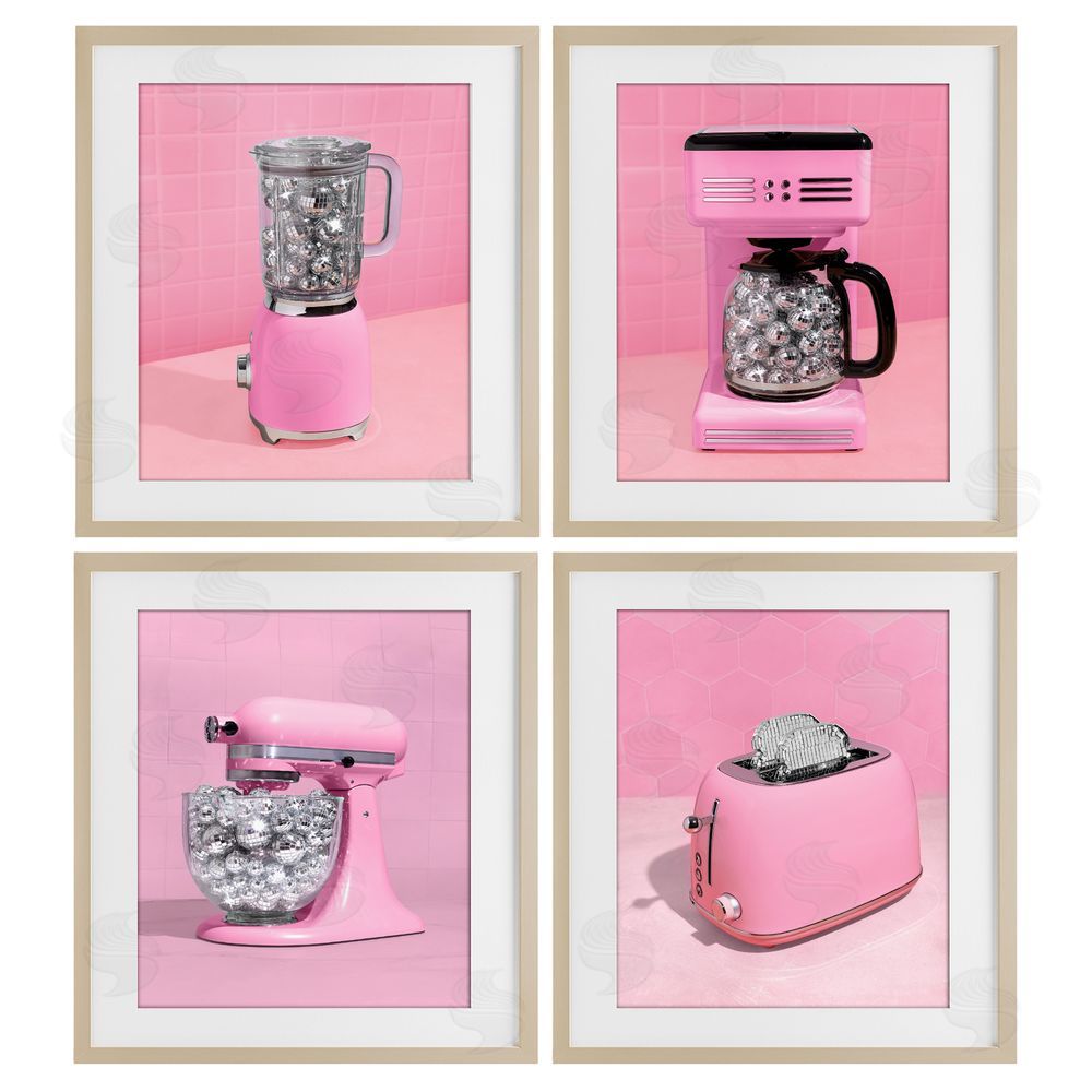 LISH Creative Disco Drink Blender over Pink Brown Framed Print Under Glass Wall Art