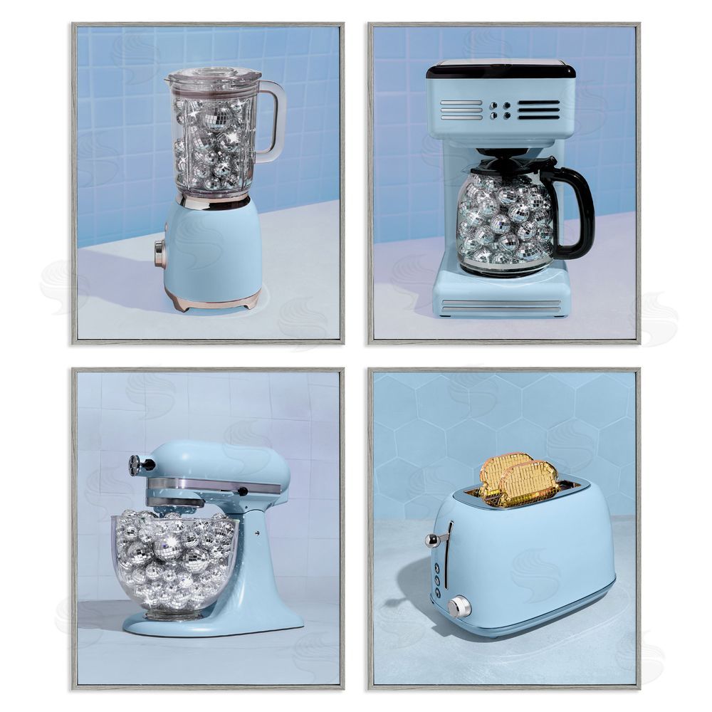 LISH Creative Disco Kitchen Set over Blue Gray Framed Giclee Wall Art Print