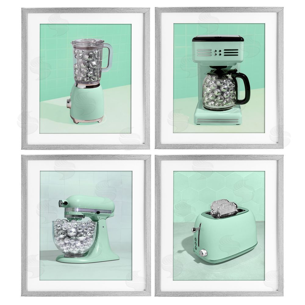 LISH Creative Disco Drink Blender over Green Gray Framed Print Under Glass Wall Art
