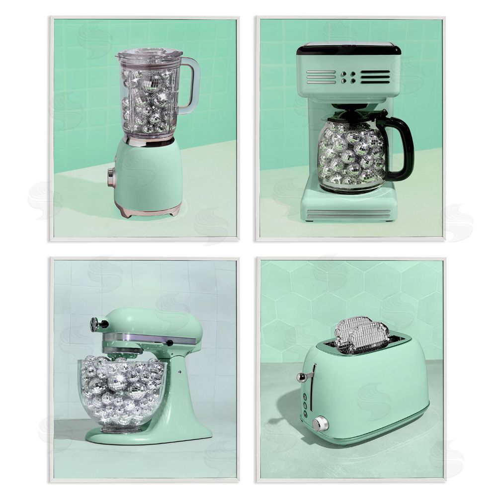 LISH Creative Disco Drink Blender over Green White Framed Giclee Wall Art Print
