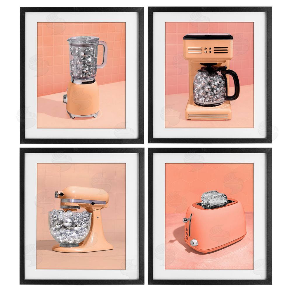 LISH Creative Disco Drink Blender over Orange Black Framed Print Under Glass Wall Art
