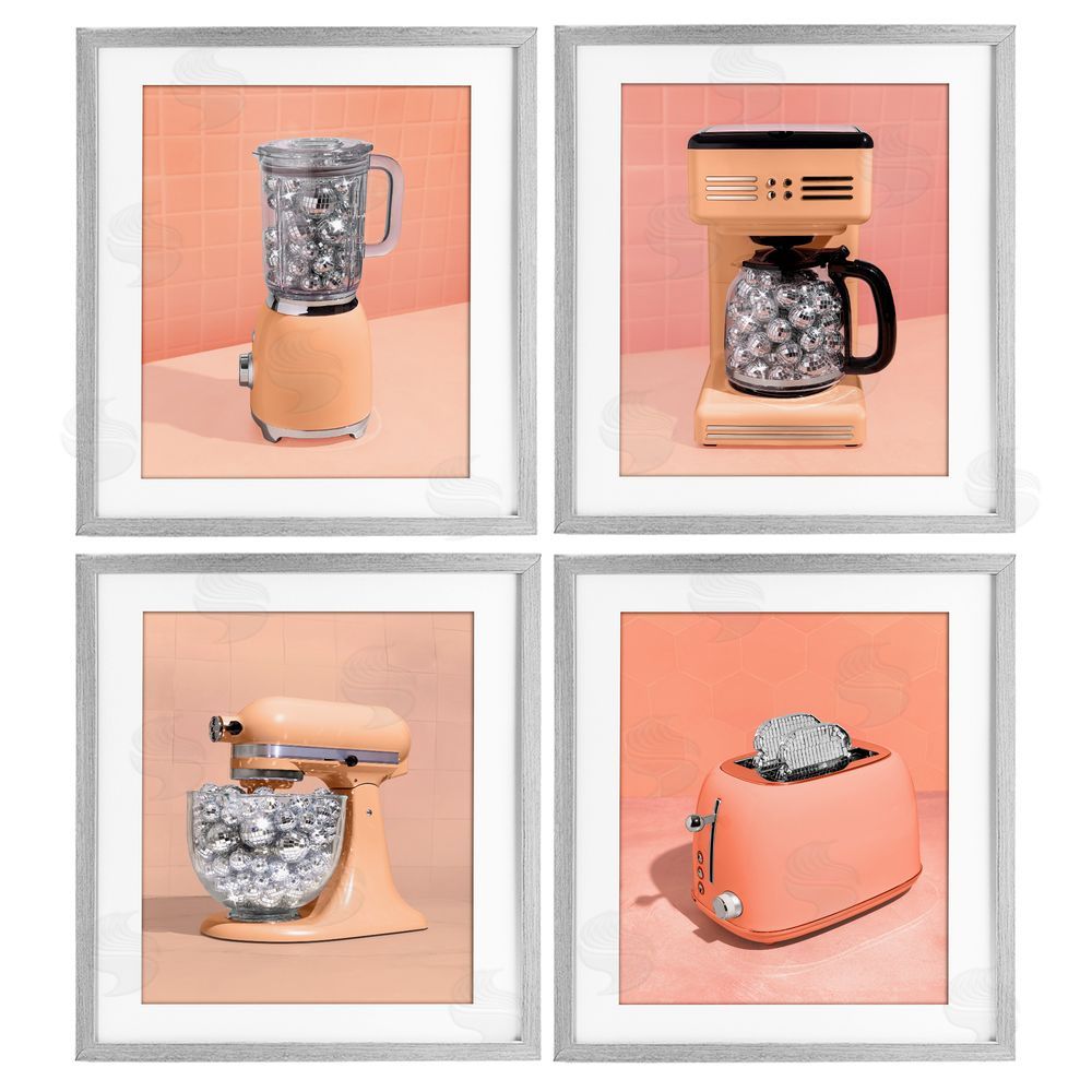 LISH Creative Disco Drink Blender over Orange Gray Framed Print Under Glass Wall Art