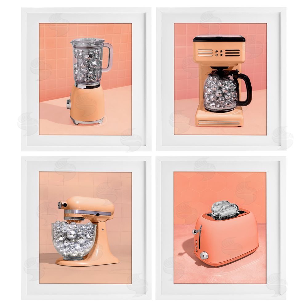 LISH Creative Disco Drink Blender over Orange White Framed Print Under Glass Wall Art