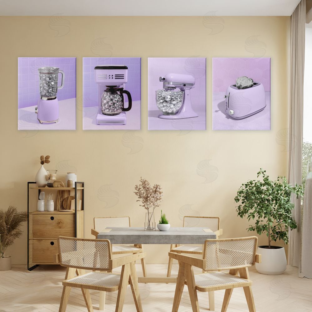 LISH Creative Disco Kitchen Utensils in Purple Stretched Canvas Wall Art in Room