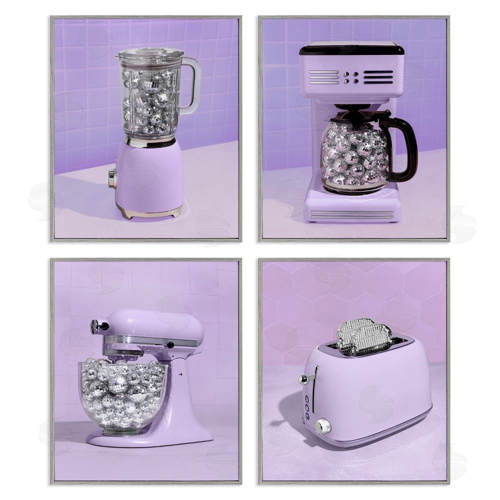 LISH Creative Disco Kitchen Utensils in Purple Gray Framed Giclee Wall Art Print