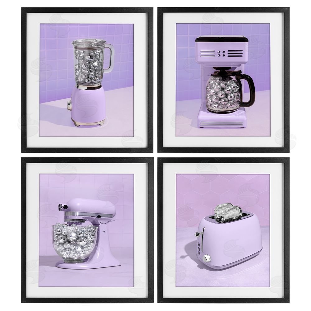 LISH Creative Disco Kitchen Utensils in Purple Black Framed Print Under Glass Wall Art