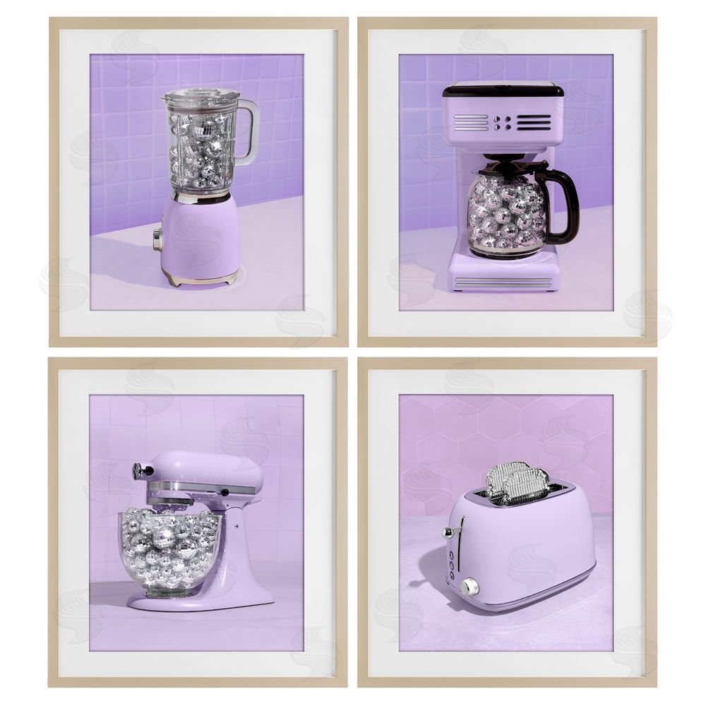 LISH Creative Disco Kitchen Utensils in Purple Brown Framed Print Under Glass Wall Art