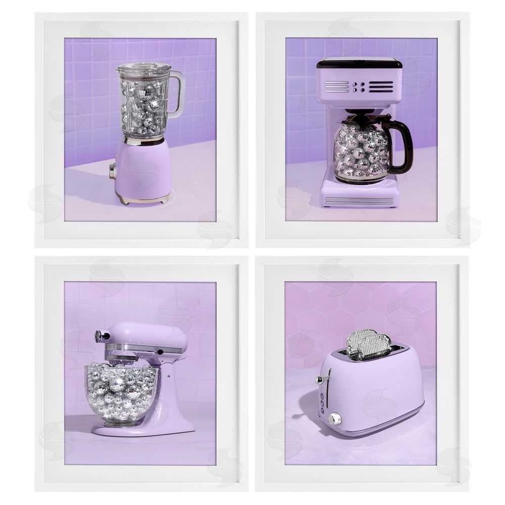 LISH Creative Disco Kitchen Utensils in Purple White Framed Print Under Glass Wall Art