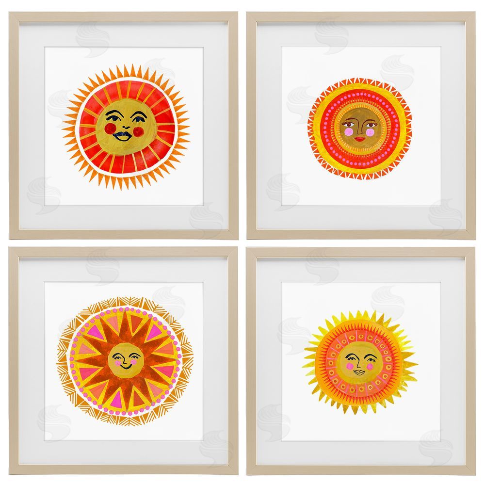 Katherine Herrell Studio Warm Happy Suns Brown Framed Print Under Glass with White Mat Wall Art