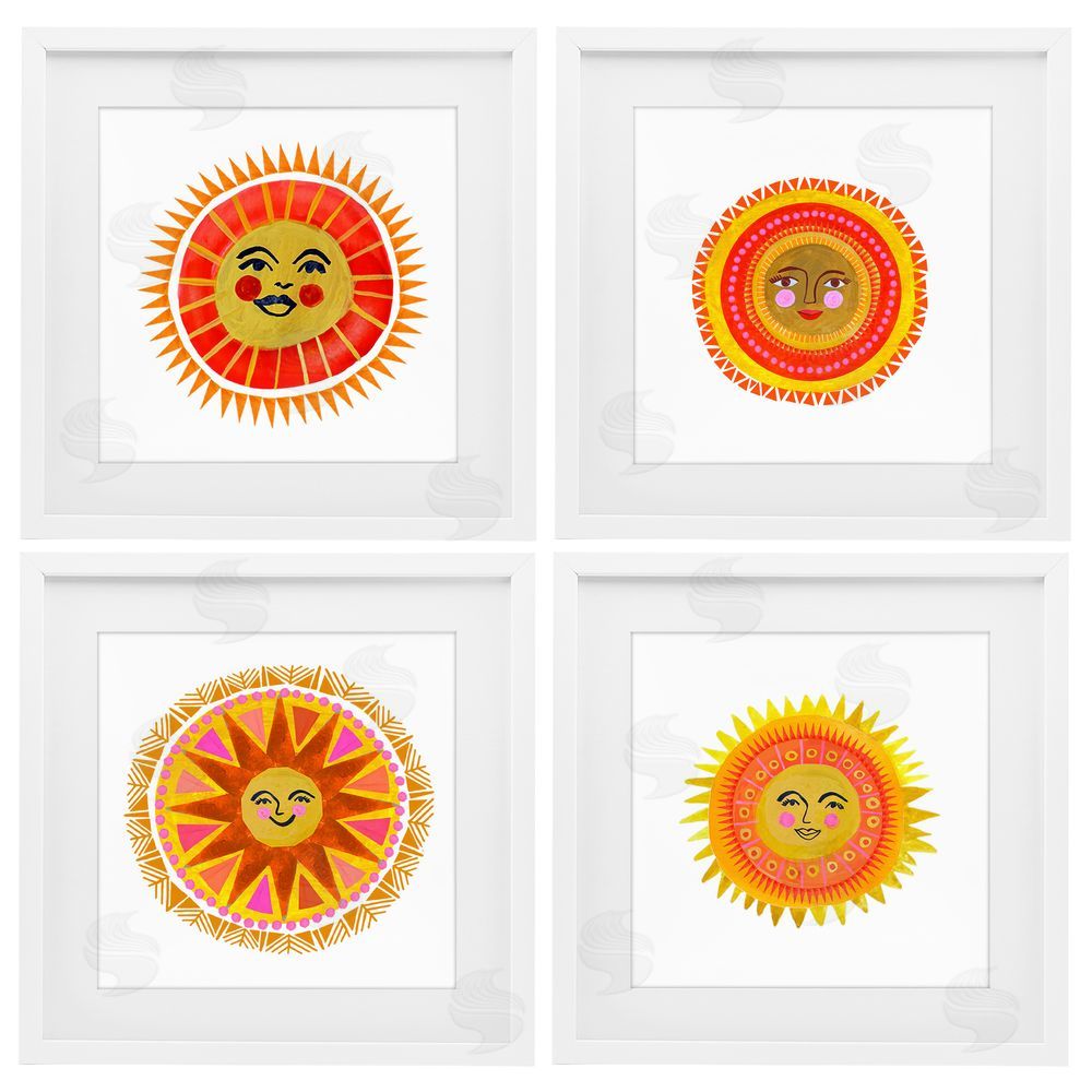 Katherine Herrell Studio Warm Happy Suns White Framed Print Under Glass with White Mat Wall Art