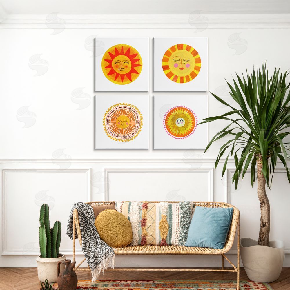Katherine Herrell Studio Whimsical Smiling Suns Stretched Canvas on Wall