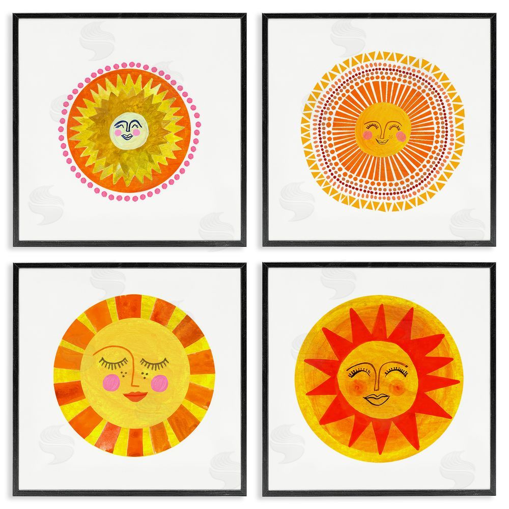 Katherine Herrell Studio Whimsical Smiling Suns Black Framed Giclee Wall Art Print