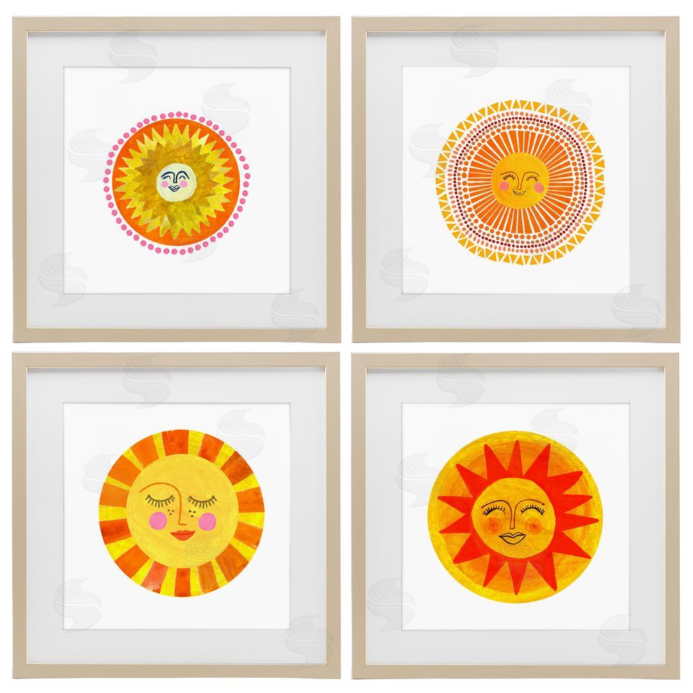 Katherine Herrell Studio Whimsical Smiling Suns Brown Framed Print Under Glass with White Mat Wall Art
