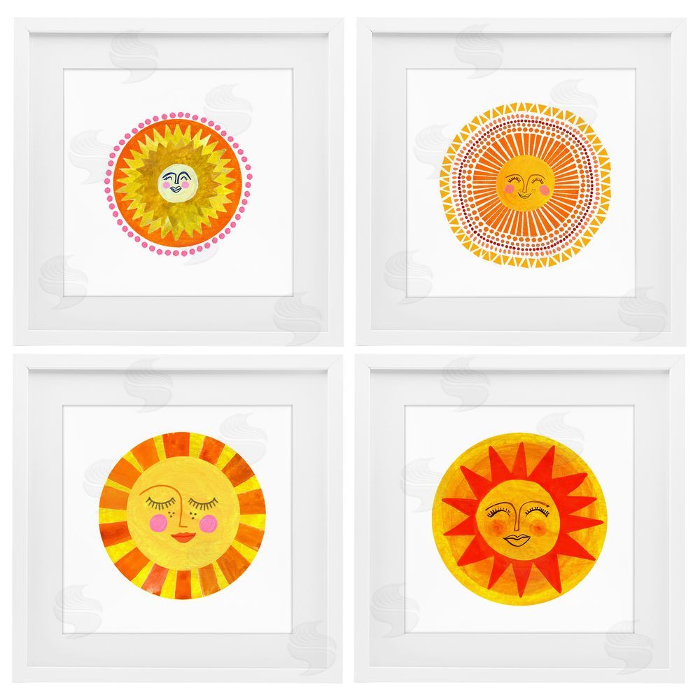 Katherine Herrell Studio Whimsical Smiling Suns White Framed Print Under Glass with White Mat Wall Art