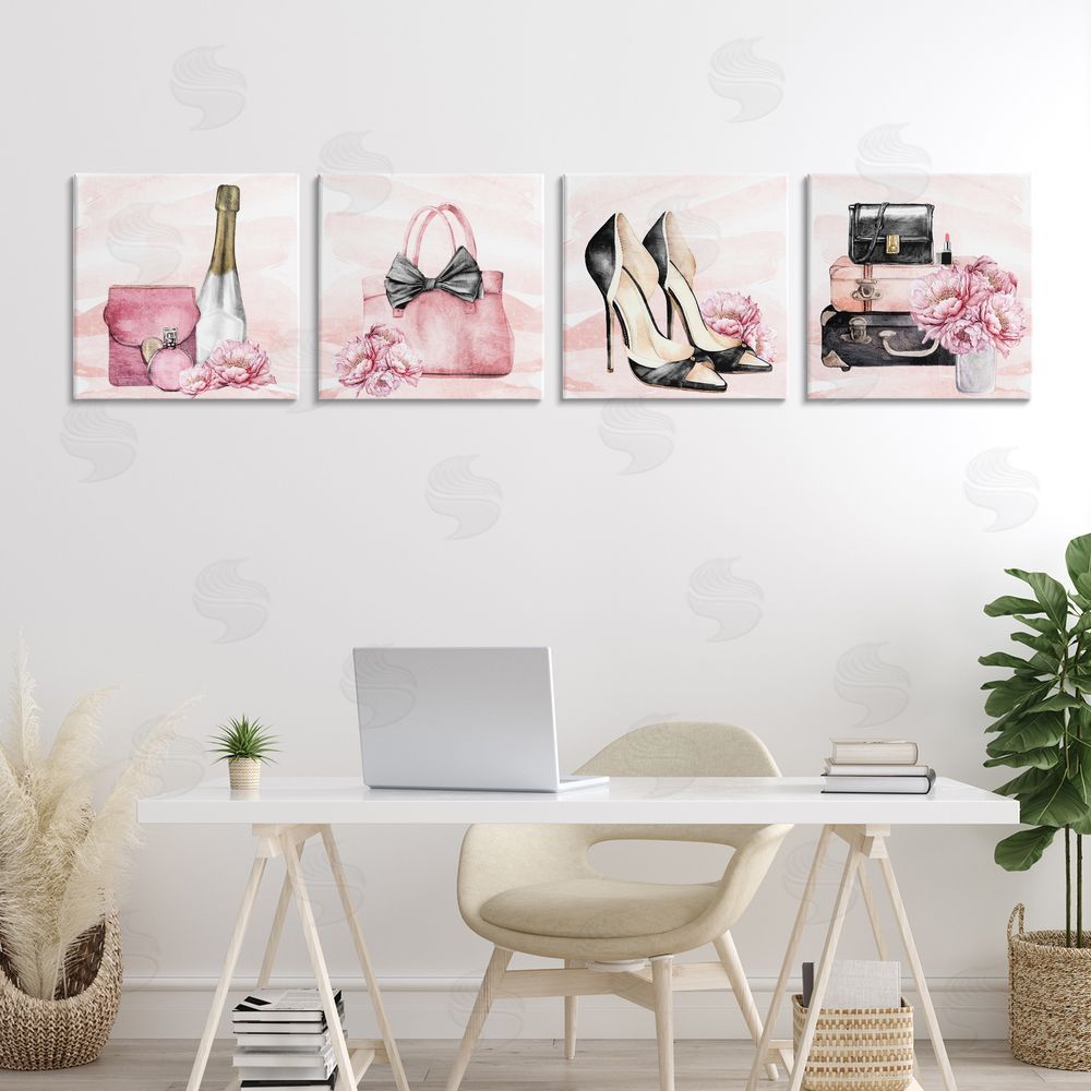 Kim Allen Glam Time Accessories Stretched Cavas Wall Art Set in Room