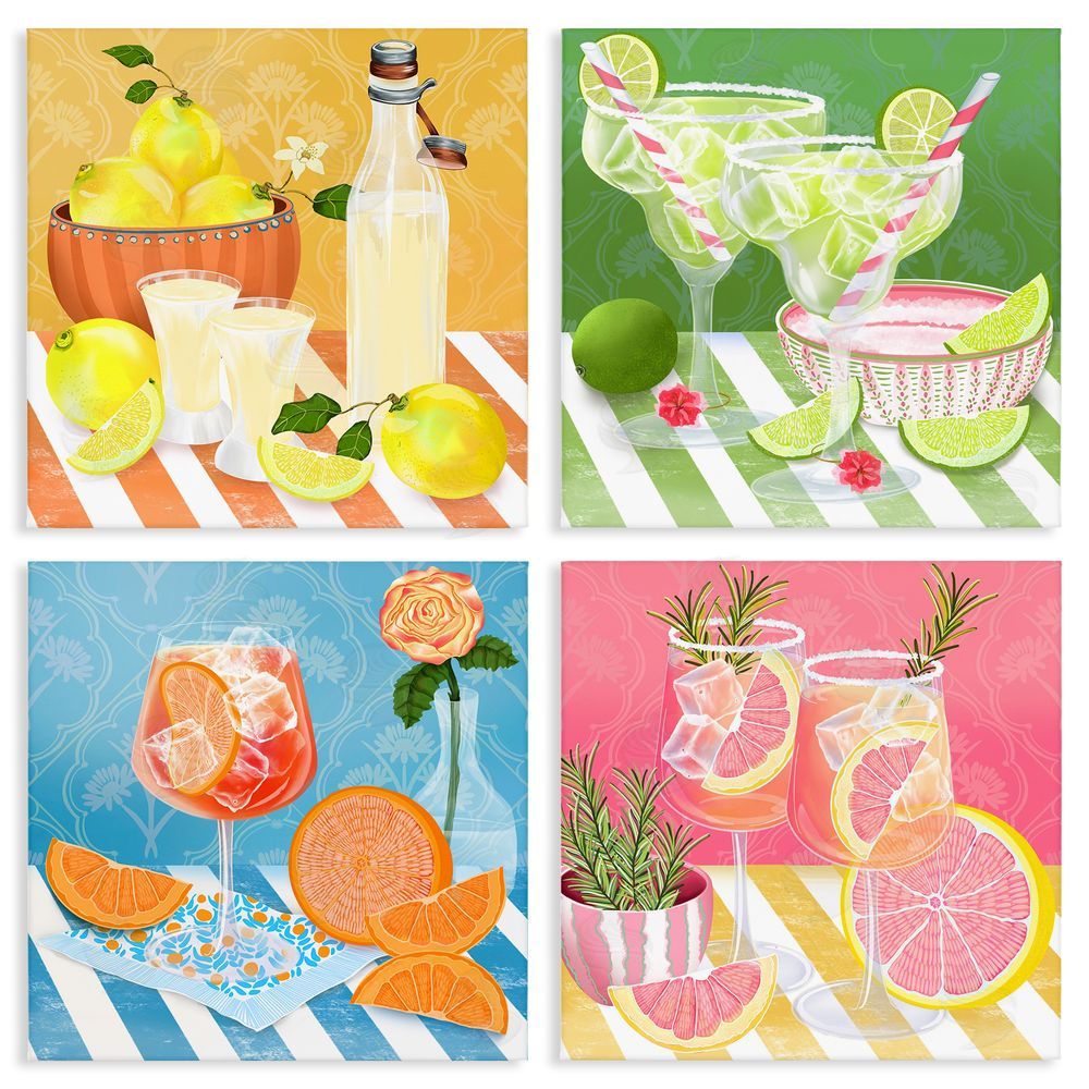 Lori Mosley Cocktails & Lemons on Stripes Stretched Canvas Wall Art Print