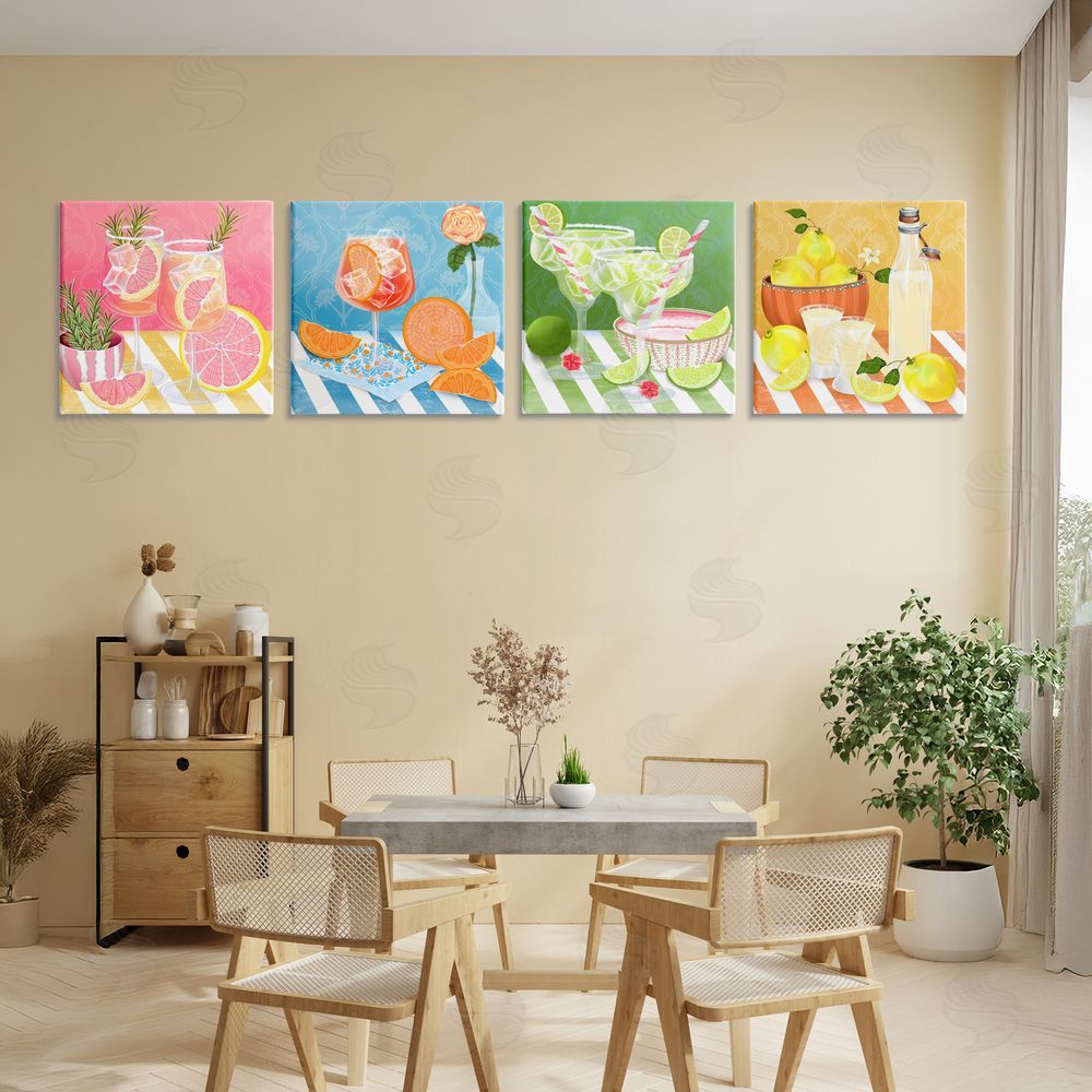 Lori Mosley Cocktails & Lemons on Stripes Stretched Cavas Wall Art Set in Room