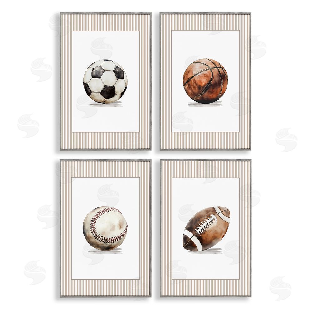 Christine Simpson Art Vintage Sports Beige Stripes Gray Framed Giclee Wall Art Print