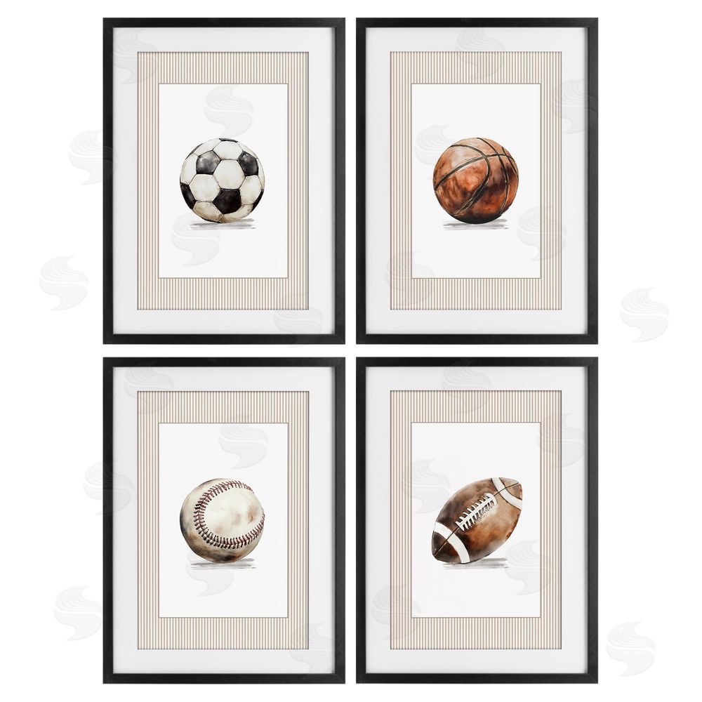 Christine Simpson Art Vintage Sports Beige Stripes Black Framed Print Under Glass Wall Art