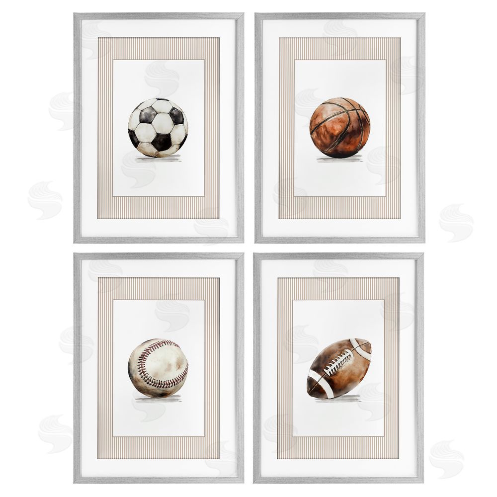 Christine Simpson Art Vintage Sports Beige Stripes Gray Framed Print Under Glass Wall Art