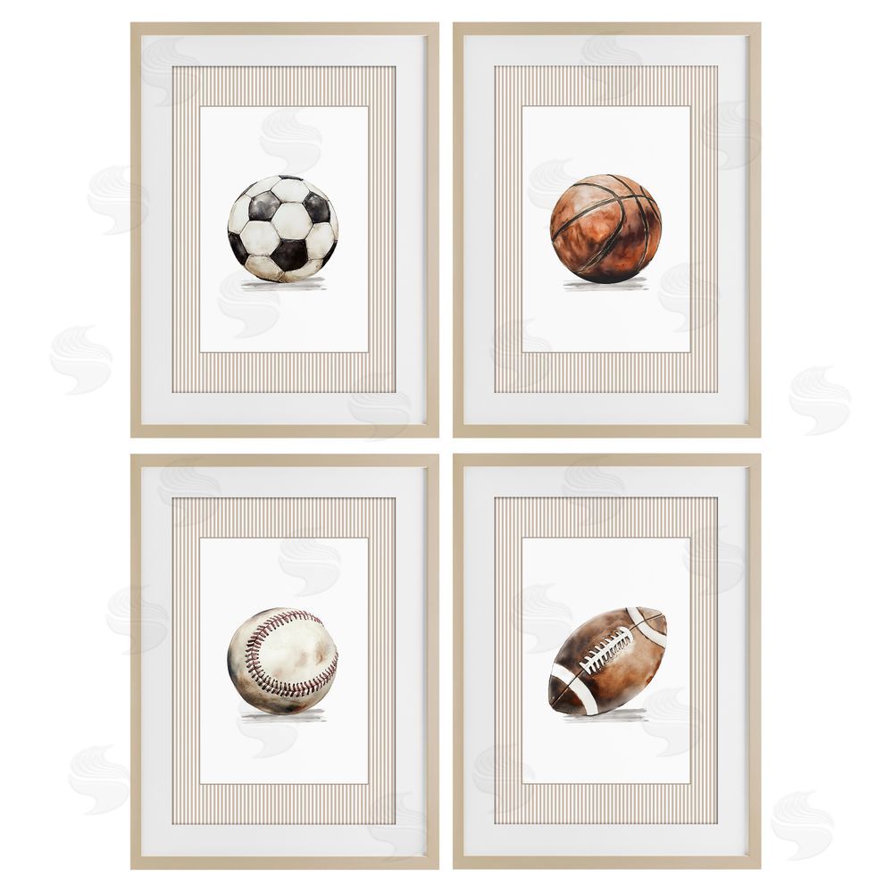 Christine Simpson Art Vintage Sports Beige Stripes Brown Framed Print Under Glass Wall Art