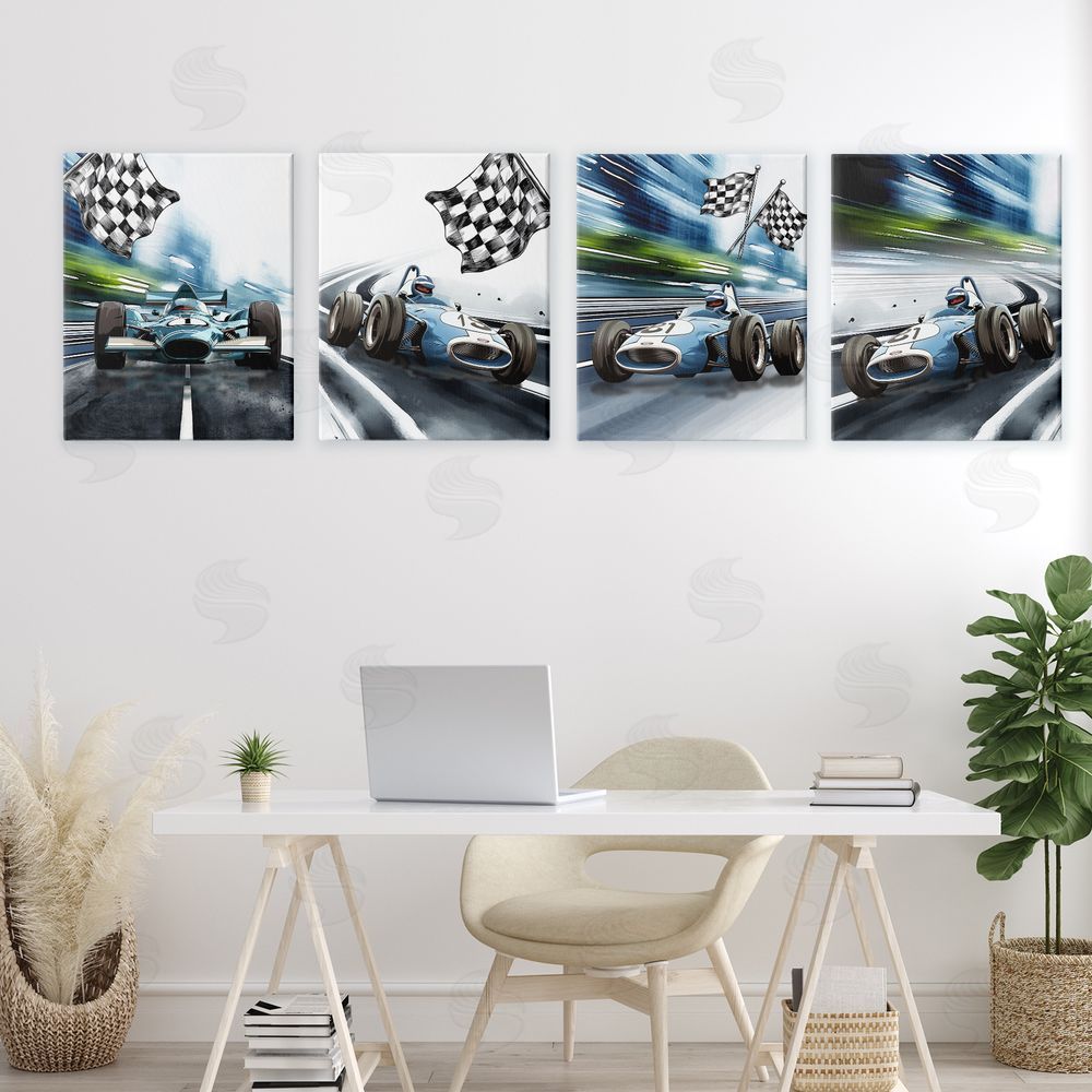 Christine Simpson Art Ready Set Racecars Stretched Cavas Wall Art Set in Room