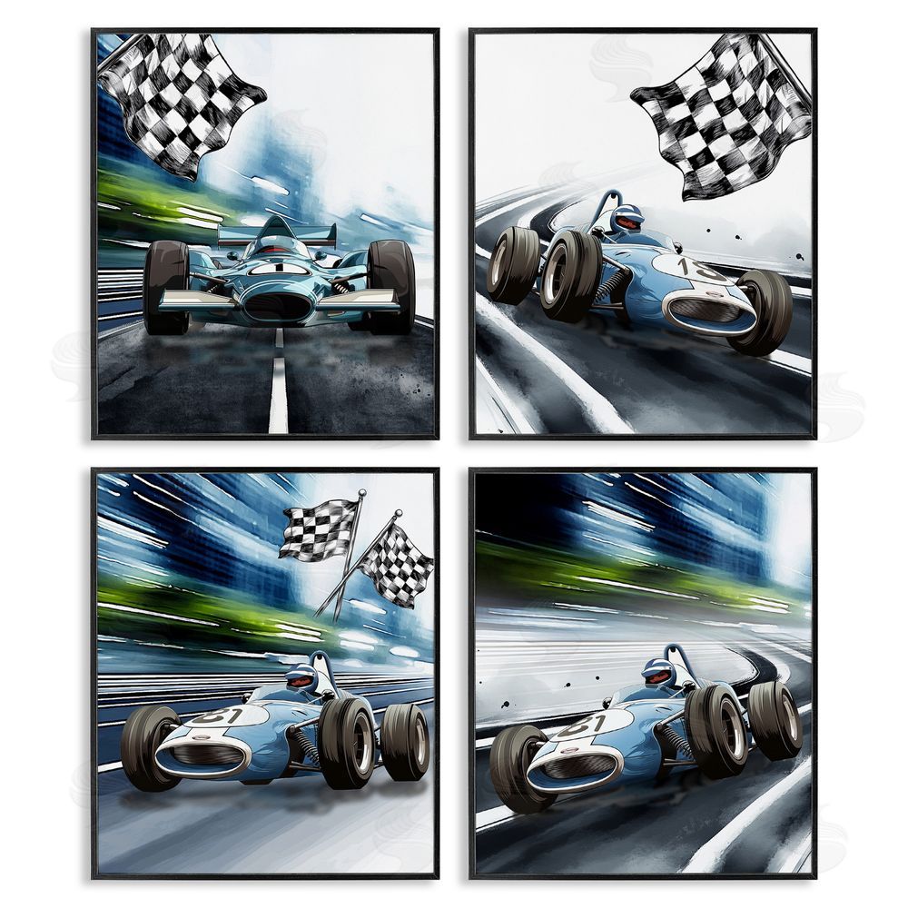 Christine Simpson Art Ready Set Racecars Black Framed Giclee Wall Art Print