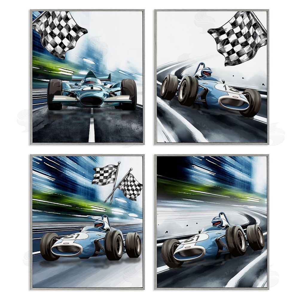 Christine Simpson Art Ready Set Racecars Gray Framed Giclee Wall Art Print