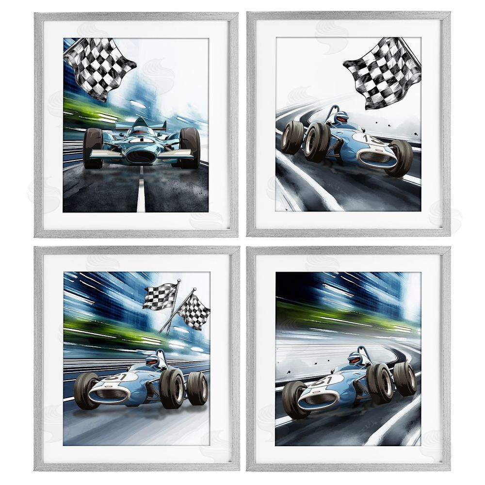 Christine Simpson Art Ready Set Racecars Gray Framed Print Under Glass Wall Art