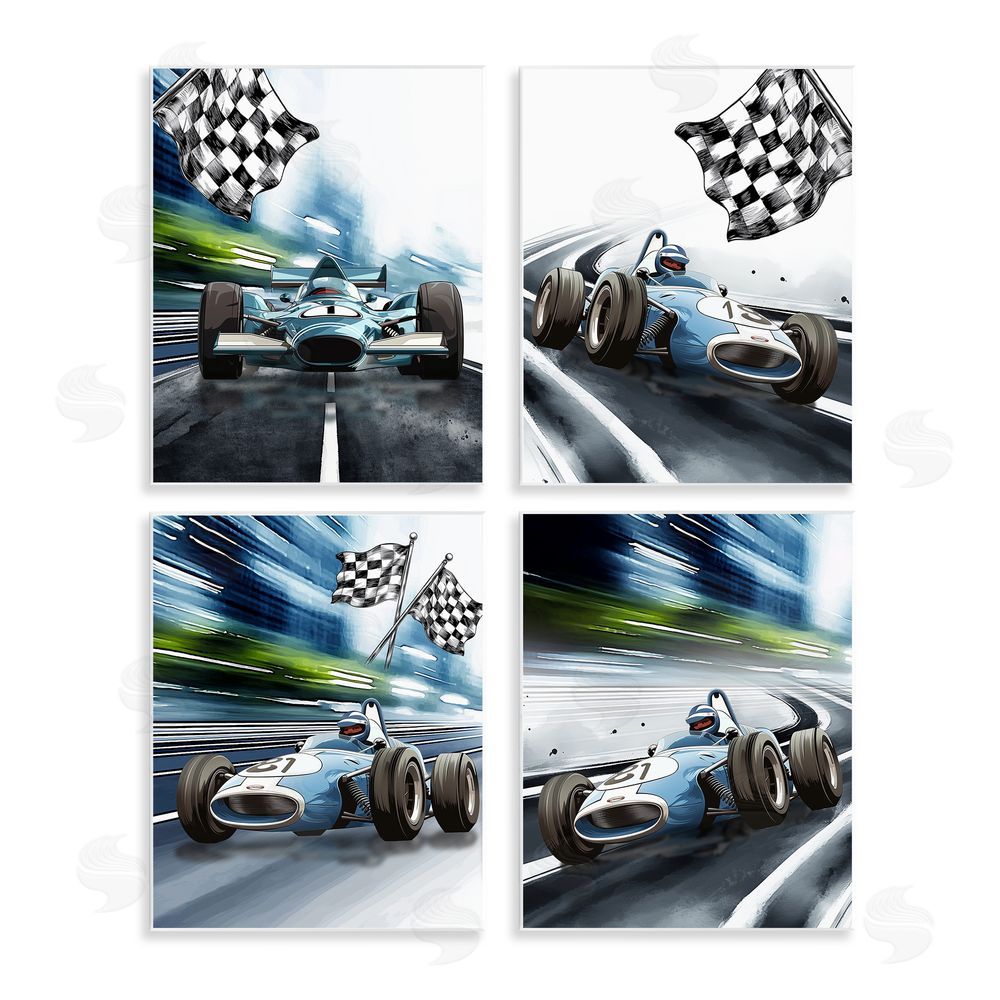 Christine Simpson Art Ready Set Racecars Wooden Wall Plaque Art Print