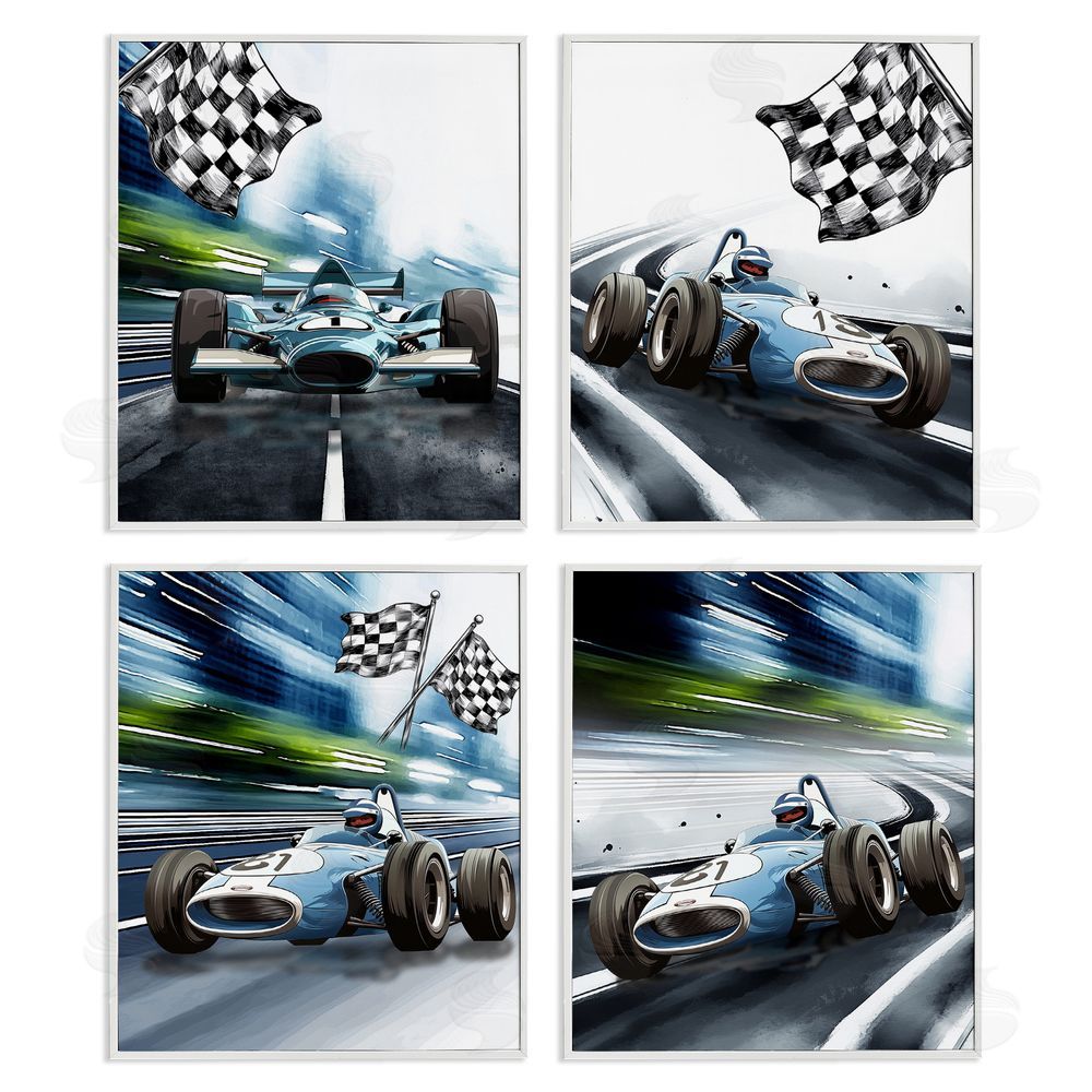 Christine Simpson Art Ready Set Racecars White Framed Giclee Wall Art Print