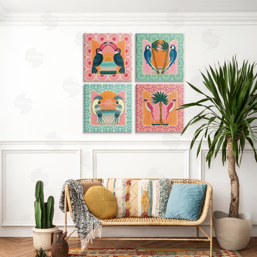 Yvette St. Amant Patterned Twin Bird Symmetry Stretched Cavas Wall Art Set in Room
