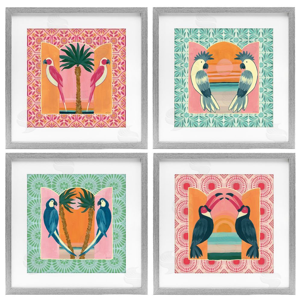 Yvette St. Amant Patterned Twin Bird Symmetry Gray Framed Print Under Glass Wall Art